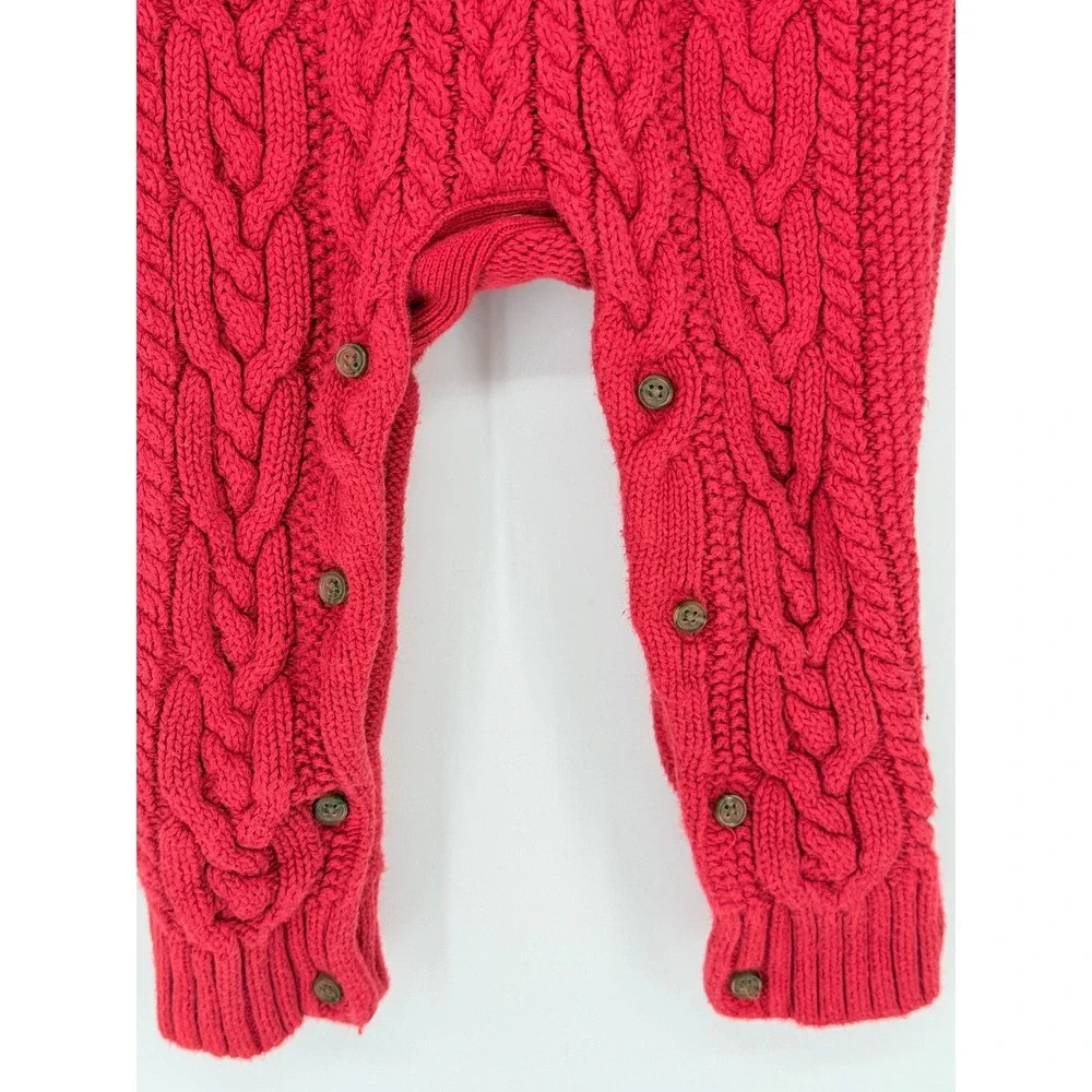 Vintage Baby Gap Red Cable Knit Long Sleeve Romper Sweater Coverall Size 12-18 M
